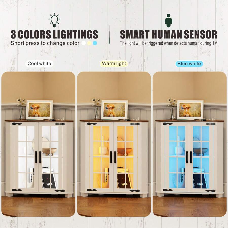 Farmhouse Cabinet With LED Lig - Lighting review and price
